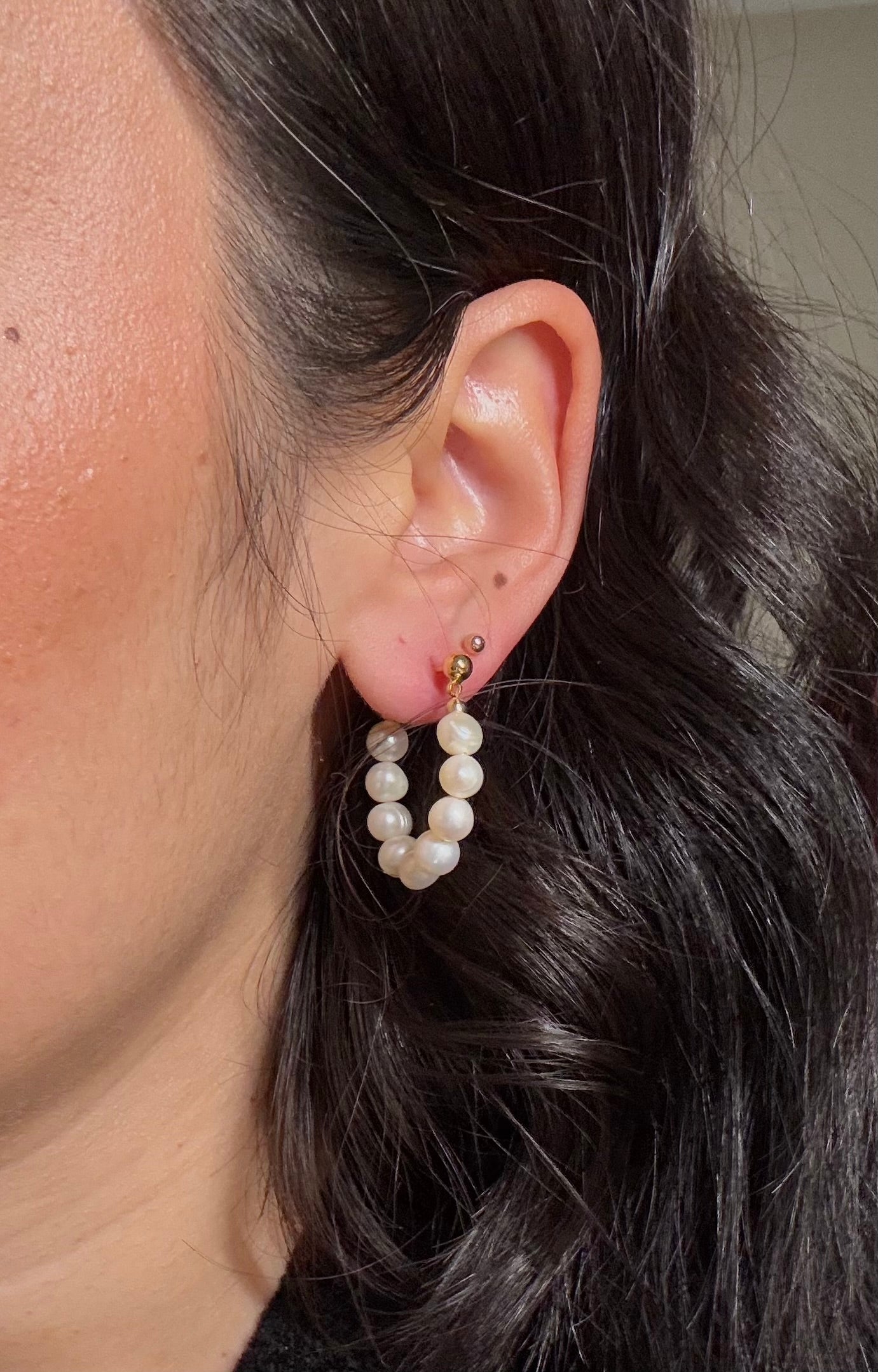 Wire Wrapped Freshwater Pearl Hoops
