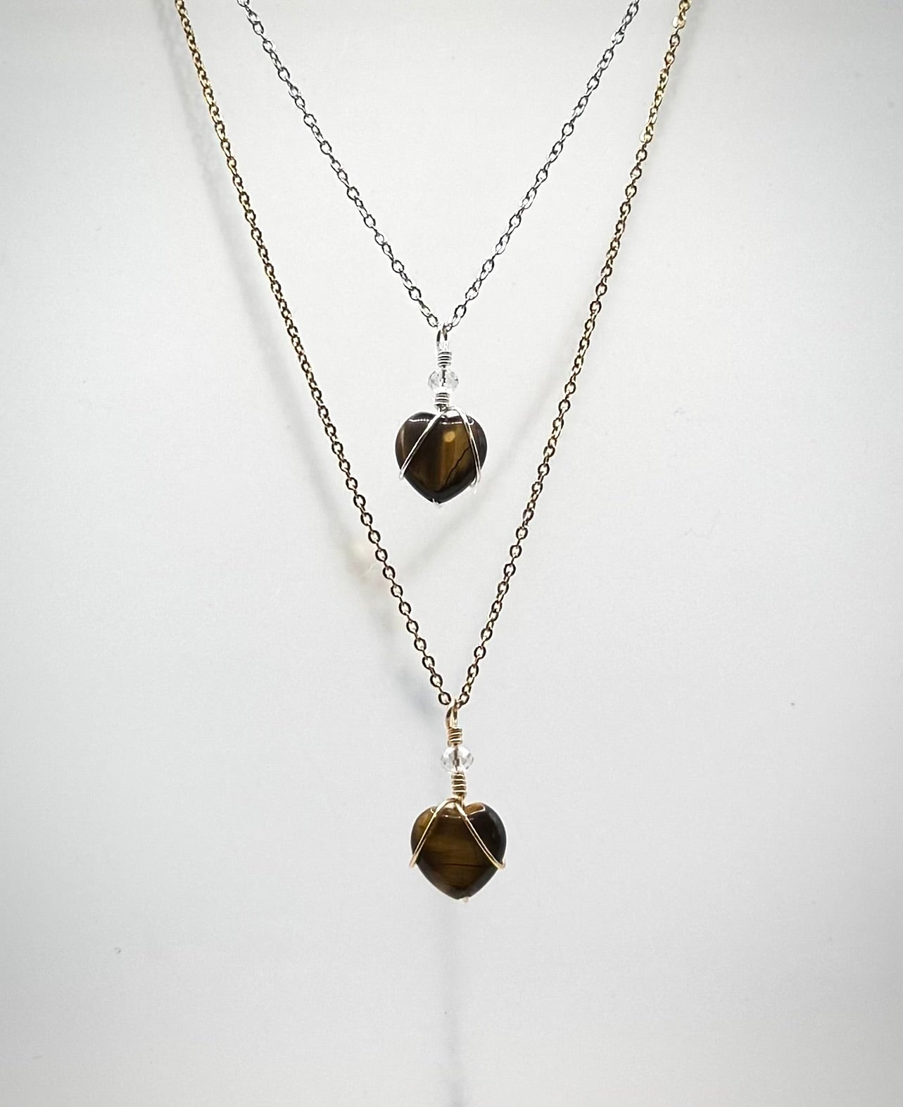 Wire Wrapped Tiger Eye Heart Necklace
