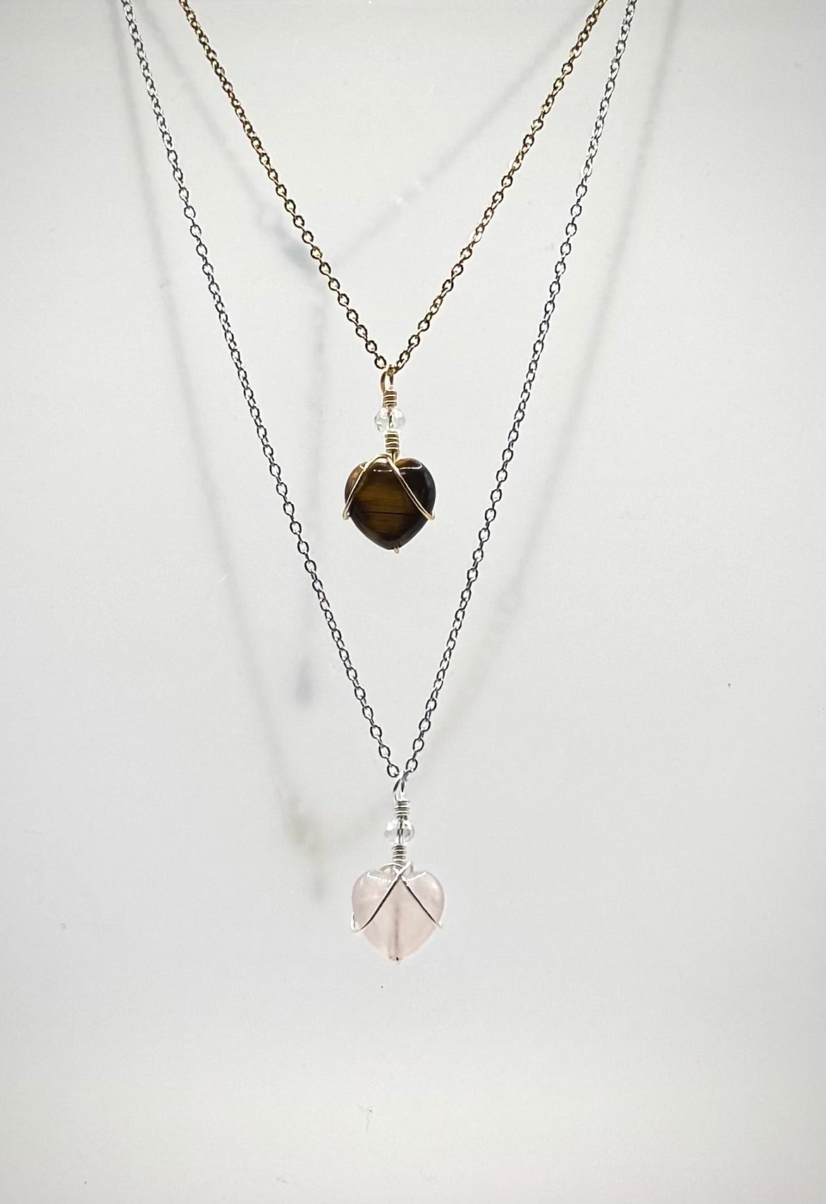 Wire Wrapped Rose Quartz Heart Necklace