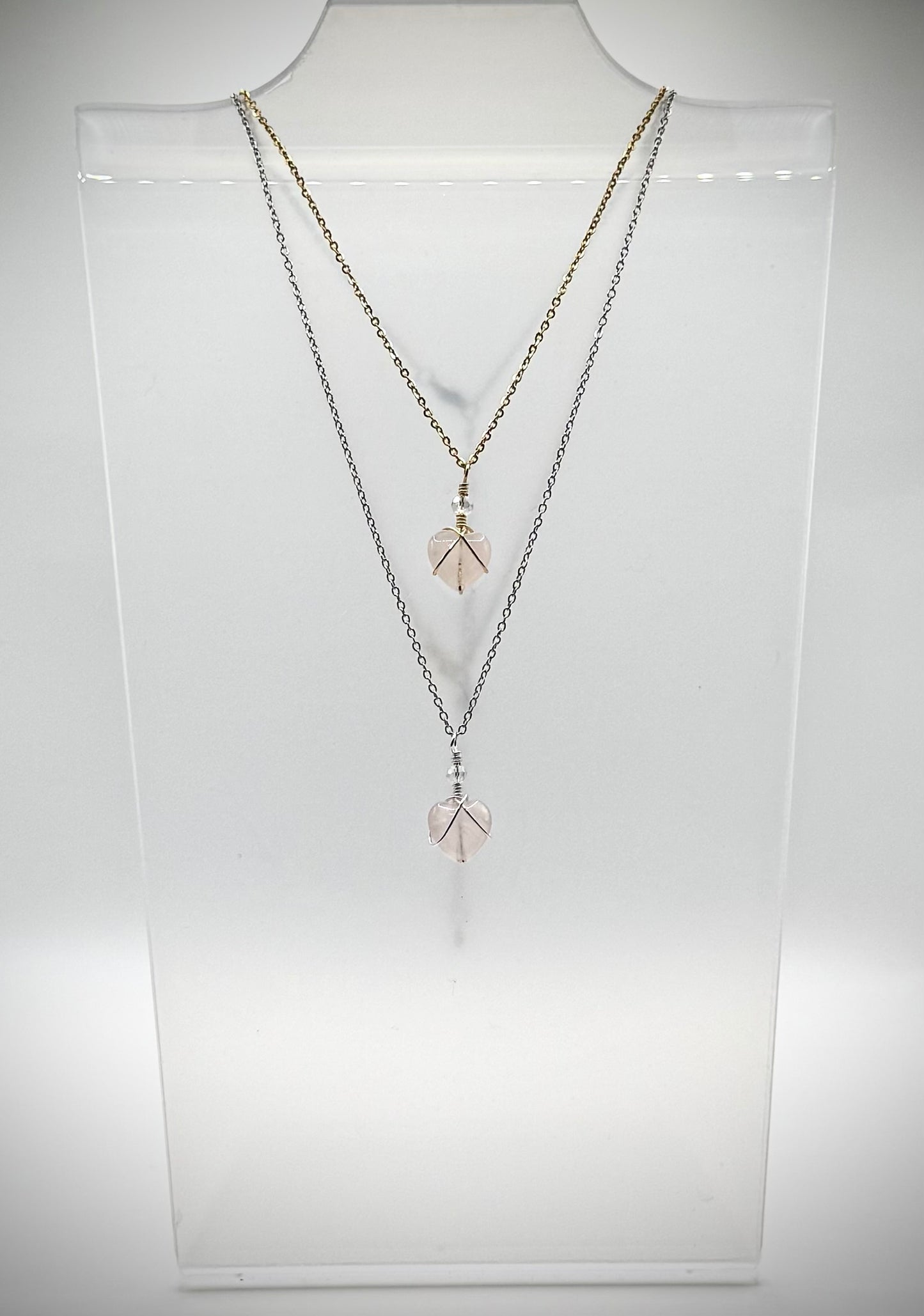 Wire Wrapped Rose Quartz Heart Necklace