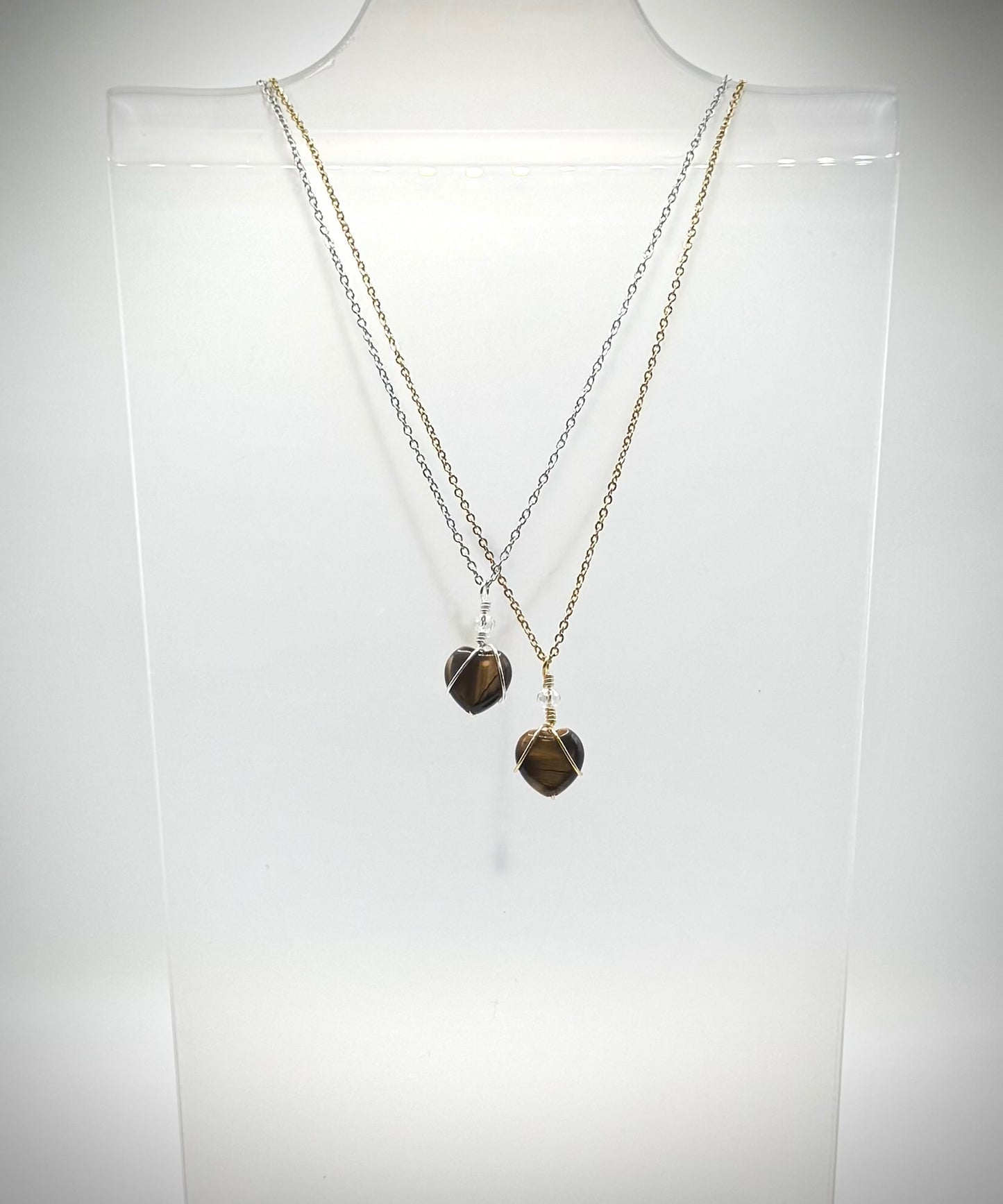 Wire Wrapped Tiger Eye Heart Necklace