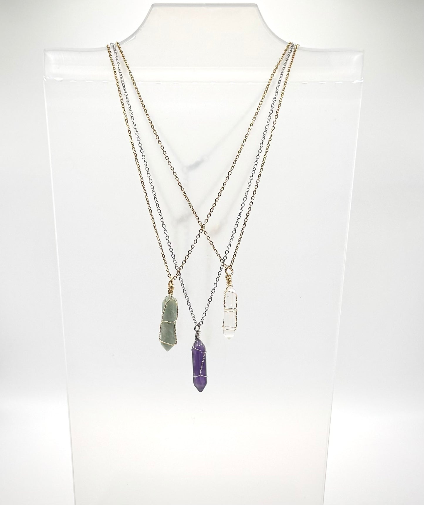 Wire Wrapped Double Point Crystal Necklace